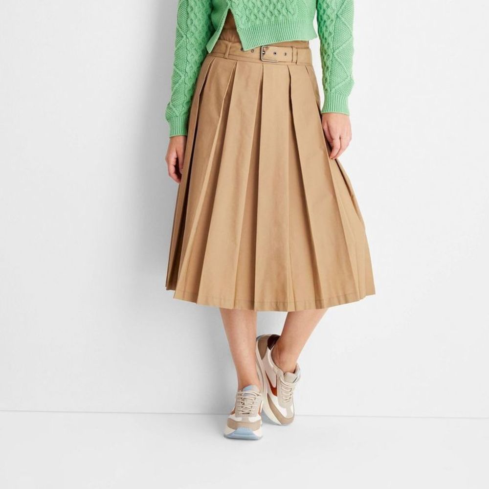 Women's Belt Buckle Pleated Midi Skirt - Future Collective with Reese Bluts